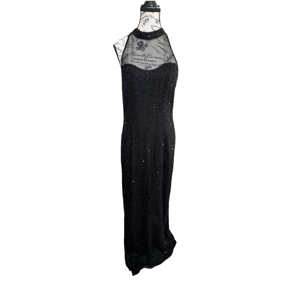 Stenay Vintage Black Beaded Sparky Silk Gown Maxi Dress sz 12